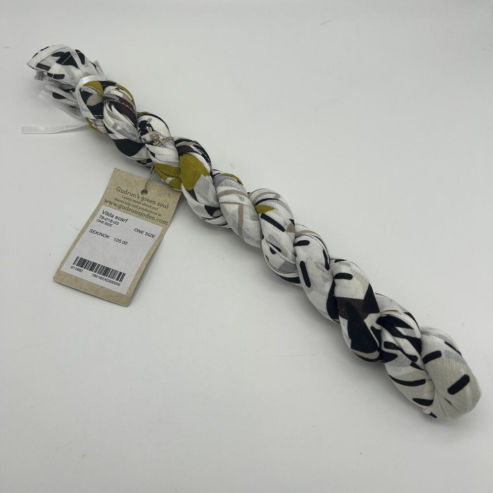 Gudrun Sjoden Vilda Scarf Organic Cotton White Green Brown Floral Leaf Print NWT